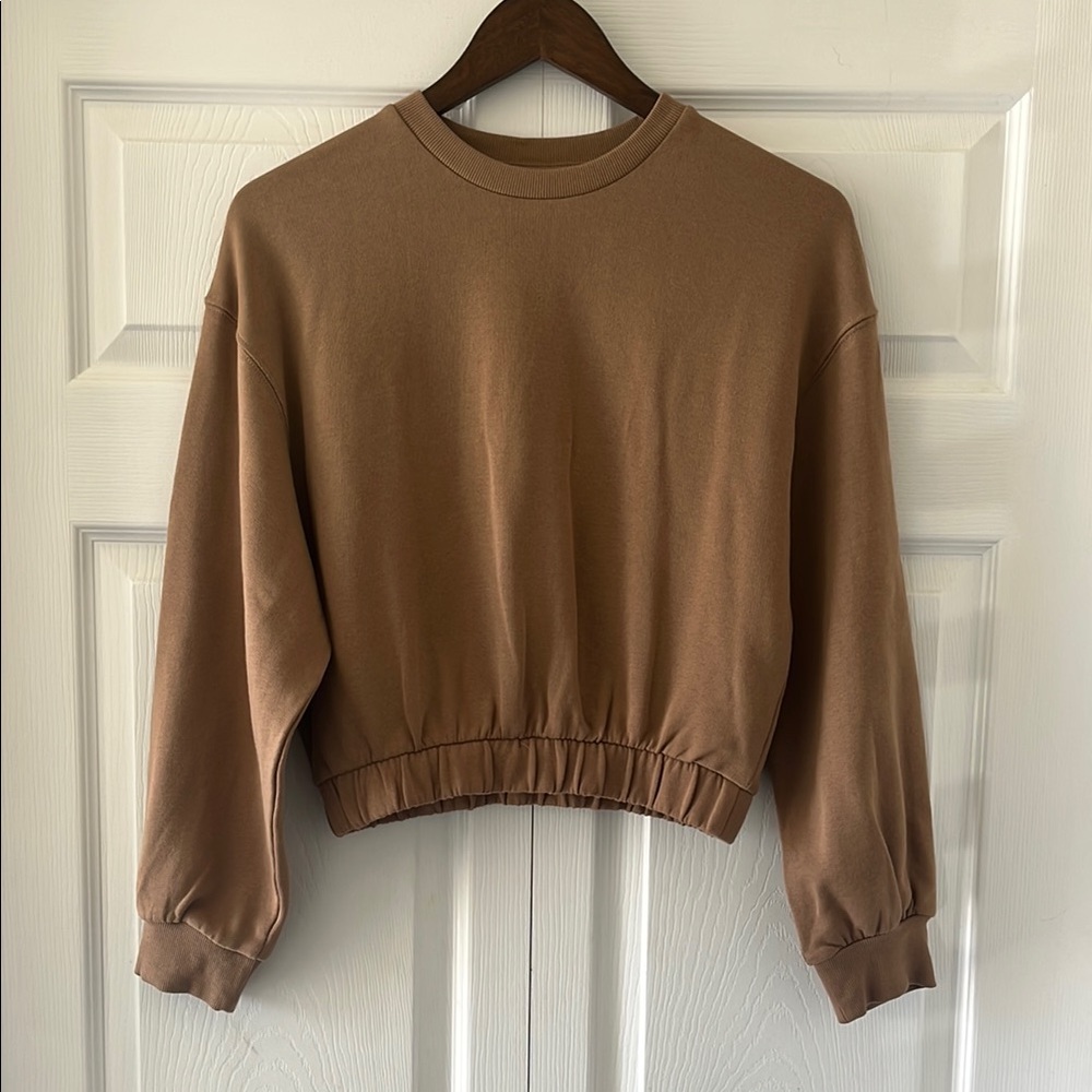 Zara Brown Cuffed Sleeve Crop Sweatshirt
